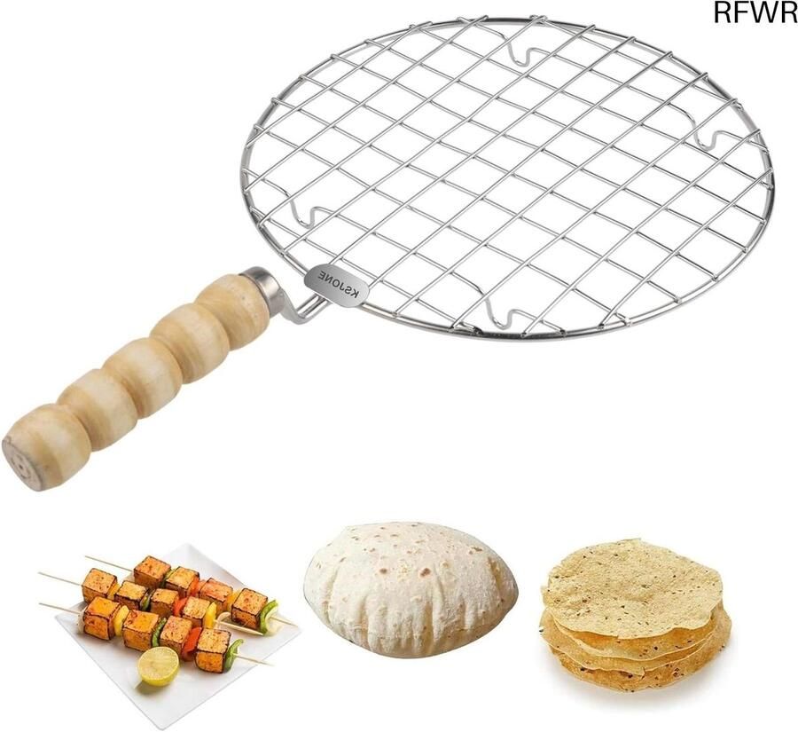 RFWR Multifunctionele Roestvrijstalen Draadstomer en Grill met Houten Handvat