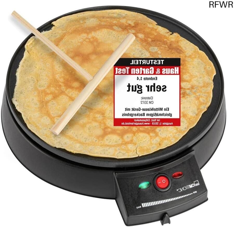 RFWR Pannenkoekenmaker met Ø 29 cm Crêpe maker inclusief deegverdeler en anti-aanbaklaag Traploos regelbare thermostaat en baklicht 900W