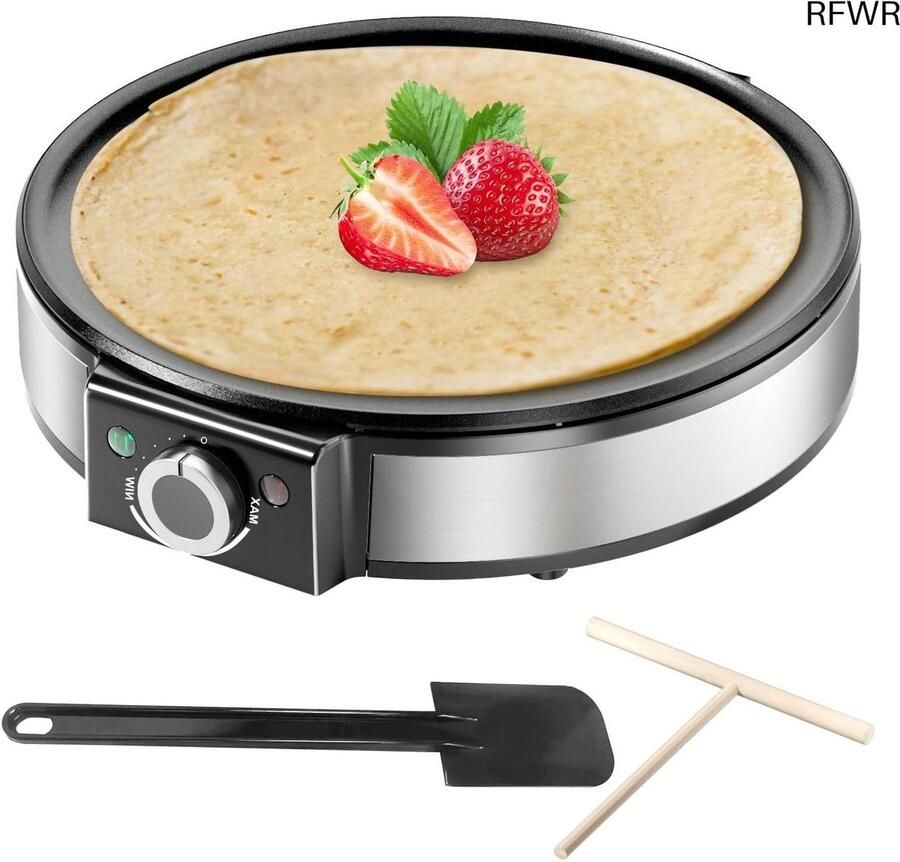 RFWR Pannenkoekenpan 1200W met temperatuurregeling en roestvrijstalen design