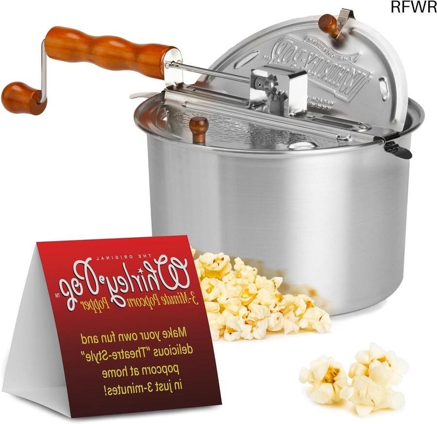 RFWR Popcornmaker voor Perfecte Popcorn 6 Liter in 3 Minuten Aluminium Pot en Nylon Tandwielen