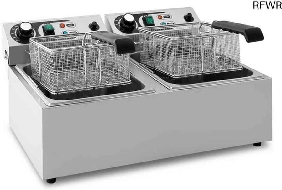 RFWR Professionele Dubbele Friteuse 20 Liter Capaciteit RVS Frituurpan met Afneembaar Deksel