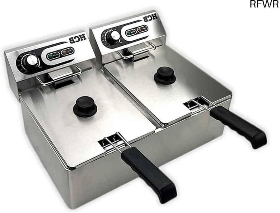 RFWR Professionele dubbele frituurpan van 12 liter RVS INOX frietketel met temperatuurregeling voor horeca