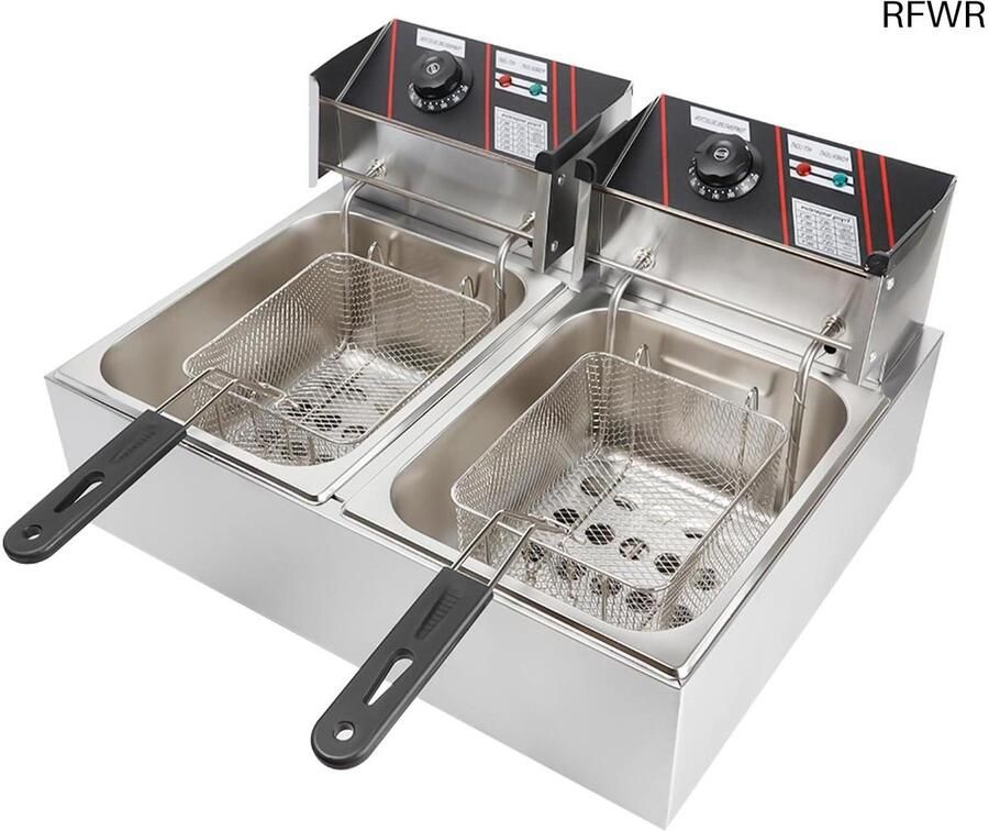 RFWR Professionele dubbele tank elektrische friteuse 2500 W Roestvrij staal thermostaat 60-200 °C afneembare onderdelen