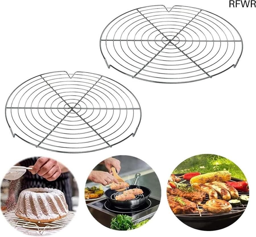 RFWR Rond Afkoelrooster voor Taarten 30 cm Set van 2 Perfect voor Bakken en Grillen