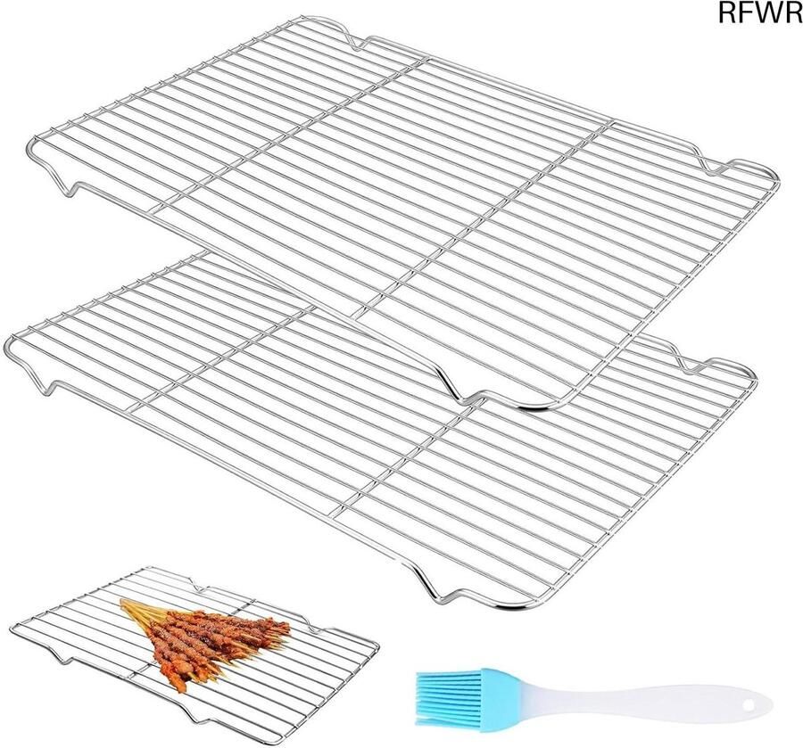RFWR Taartrooster Set van 2 Roestvrij Stalen Koelrek voor Bakken en Grillen Vaatwasmachinebestendig 30 x 20 x 1 5 cm