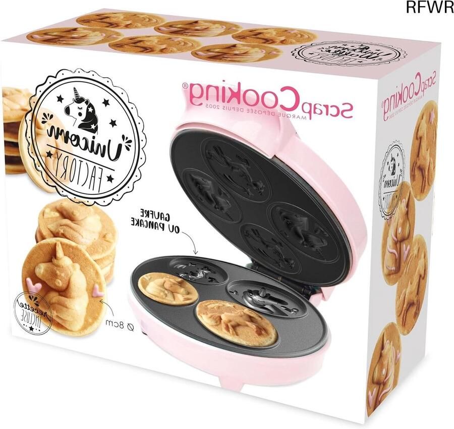 RFWR Wafel- en Pannenkoekenmachine Eenhoorn Thema Antiaanbaklaag Cadeau-idee voor Bakken Inclusief Recept Roze