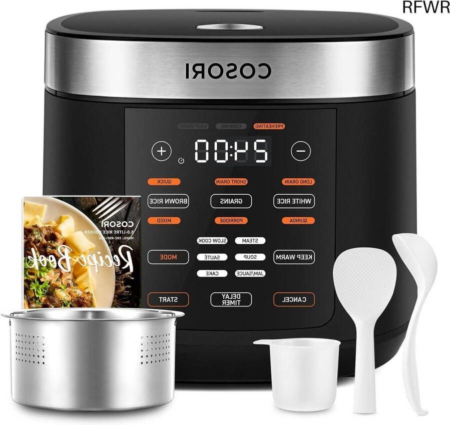 RFWR Rijstkoker met 17 programma's en Fuzzy-Logic technologie 5L multikoker voor rijst stomen slowcooken en meer
