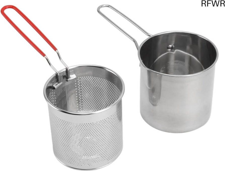 RFWR Roestvrijstalen Frituurpan met Zeefmand en Handvat Geschikt voor Tempura Gebakken Kip en Garnalen