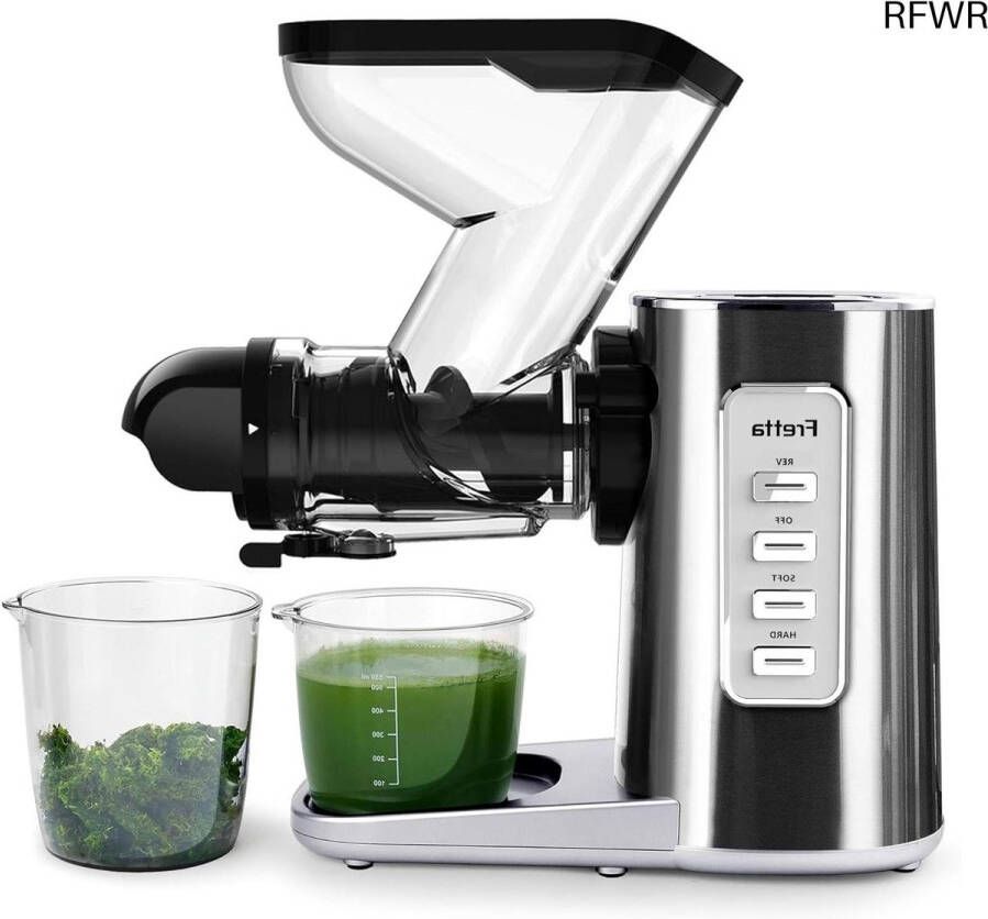 RFWR Roestvrijstalen Slow Juicer voor Hele Groenten en Fruit 200 Watt Koude Pers met Grote Opening en Hoge Sapopbrengst