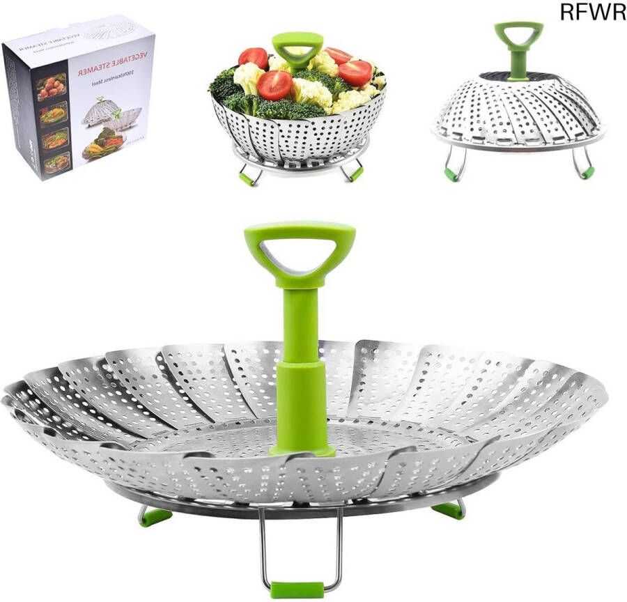 RFWR Roestvrijstalen Stoomkoker met Uittrekbare Handgreep voor Groenten en Fruit Inklapbare Mand voor Gezond Koken