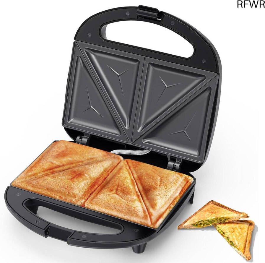 RFWR Sandwichmaker met Driehoekige Platen 2 Sneden Anti-aanbak Tosti Apparaat Indicatorlampjes Makkelijk te Reinigen 750 W Zwart