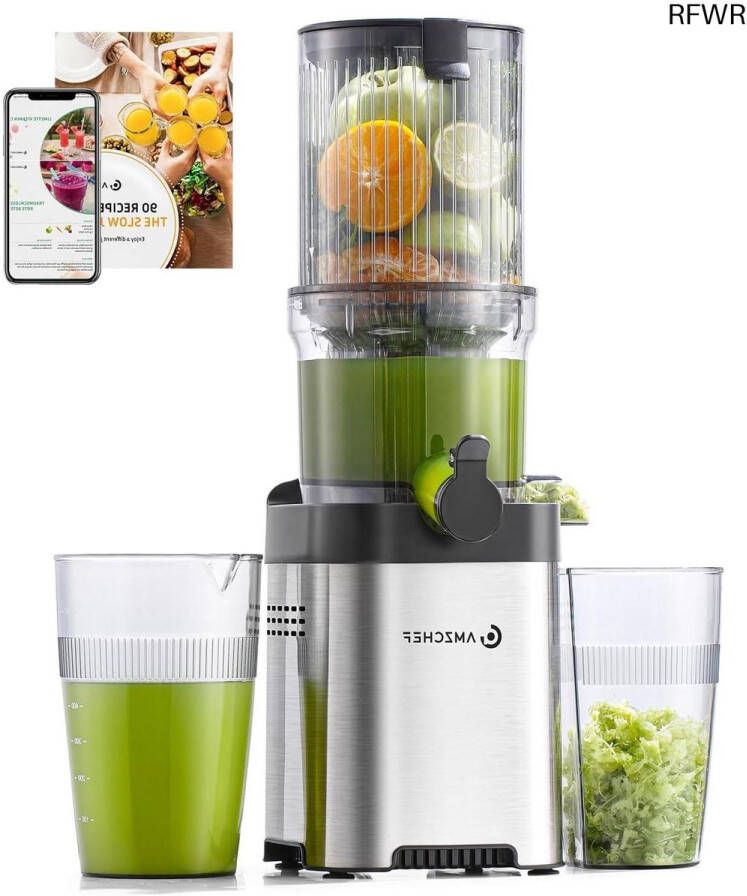 RFWR Slowjuicer met brede vulopening en automatische snijfunctie voor hele groenten en fruit