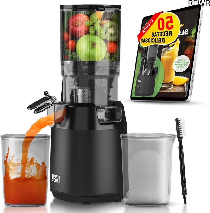 RFWR Slowjuicer met Grote Opening en Receptenboek Perfect voor Gezonde Sapjes