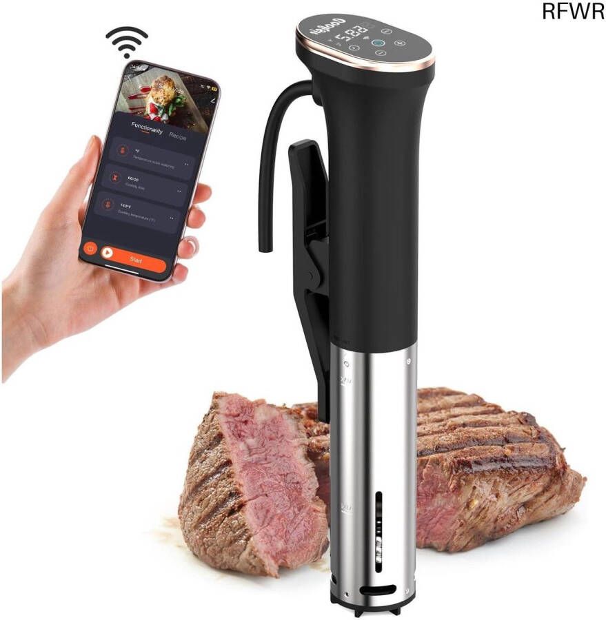 RFWR Sous Vide Garer Stick met Wifi-app en Touch-bediening 1400 W Roestvrijstalen Behuizing 360° Circulatie