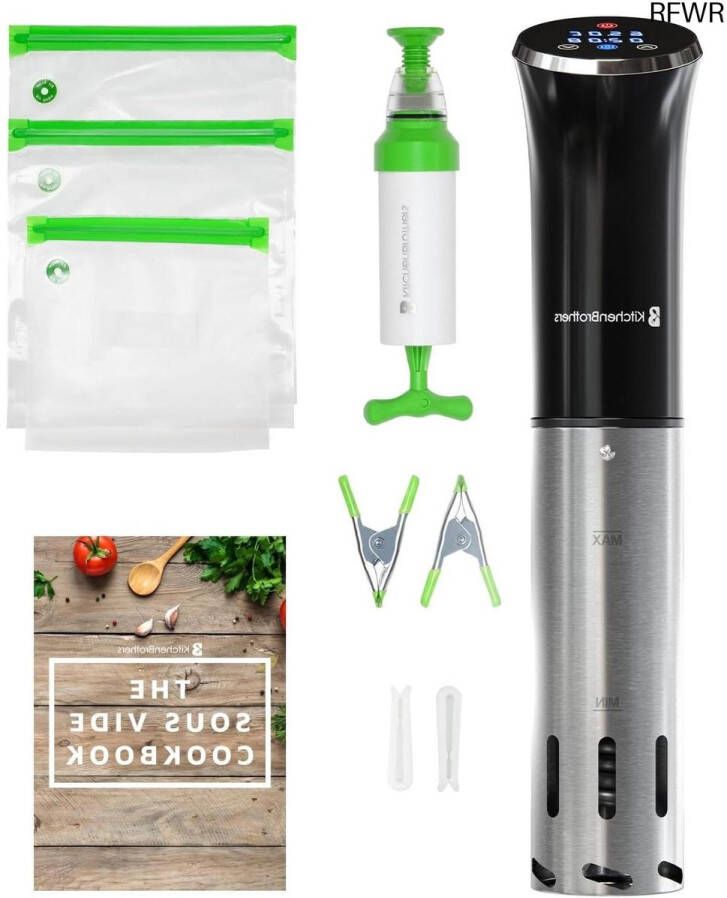 RFWR Sous Vide Stick Compleet Set met Kookboek en Zakken tot 95°C 1200W Zwart RVS