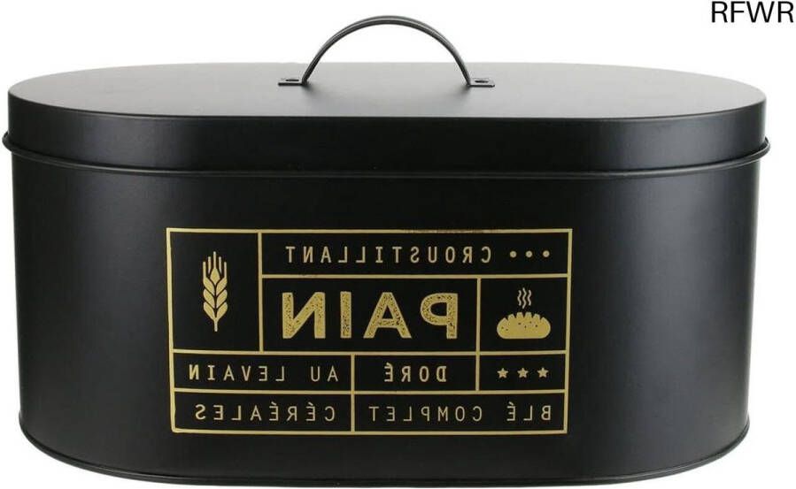 RFWR Stijlvolle zwarte gouden broodtrommel van metaal 34 5 x 20 x 18 5 cm