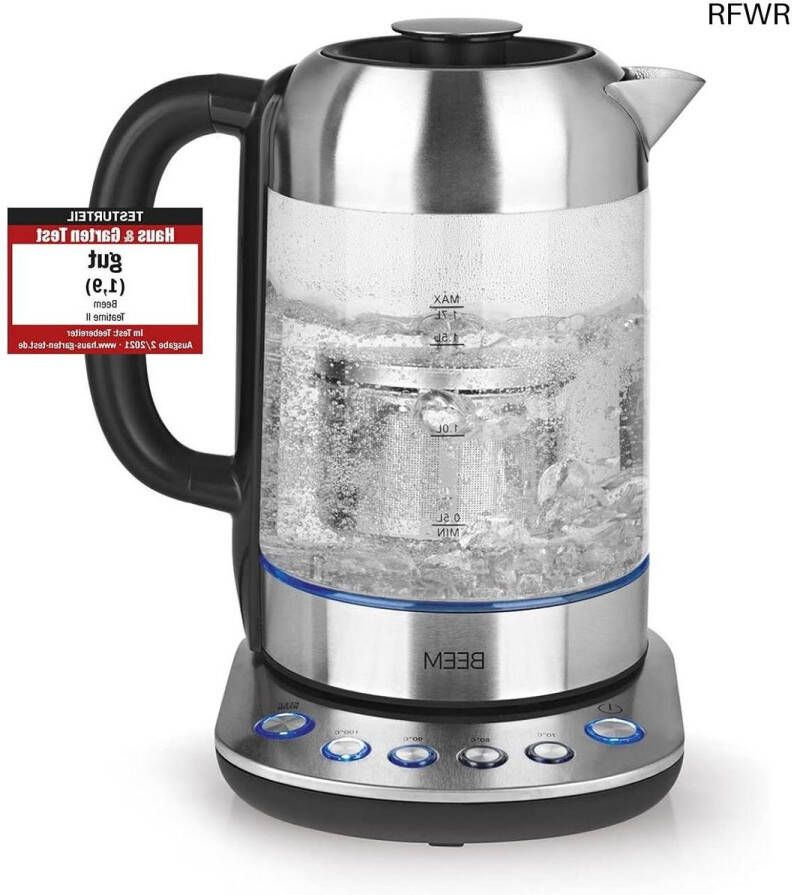RFWR Temperatuurregelbare thee- en waterkoker van 1 7 liter Inclusief roestvrijstalen theezeefje en LED-verlichting
