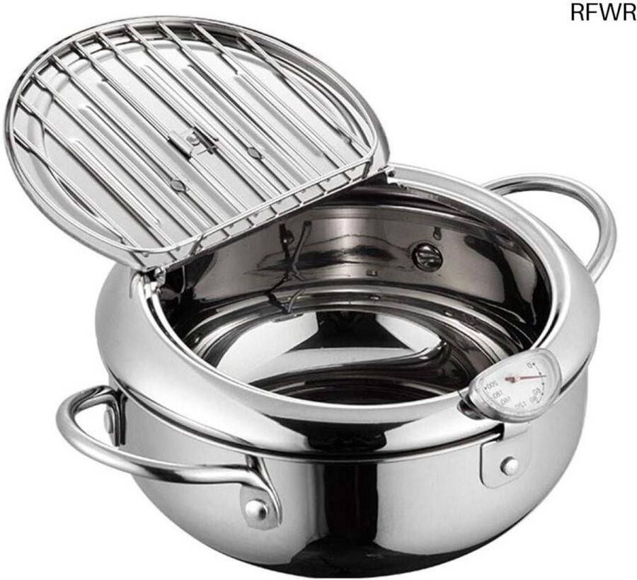 RFWR Tempura Frituurpan met Thermometer RVS Frituurpot voor Vis en Kip