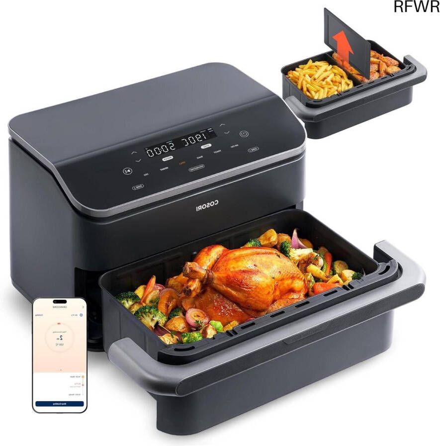 RFWR Twee Kamers Heteluchtfriteuse met 10 Liter Capaciteit en Dual Blaze Technologie