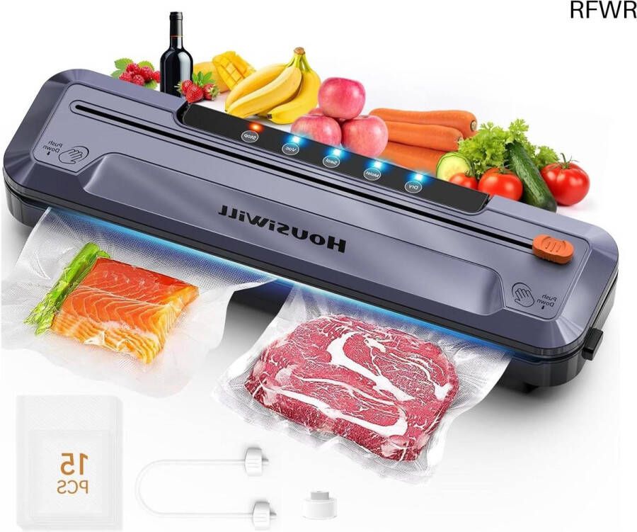 RFWR Vacuümmachine 5-in-1 met Snijder en 15 Vacuümzakken voor Voedselconservering