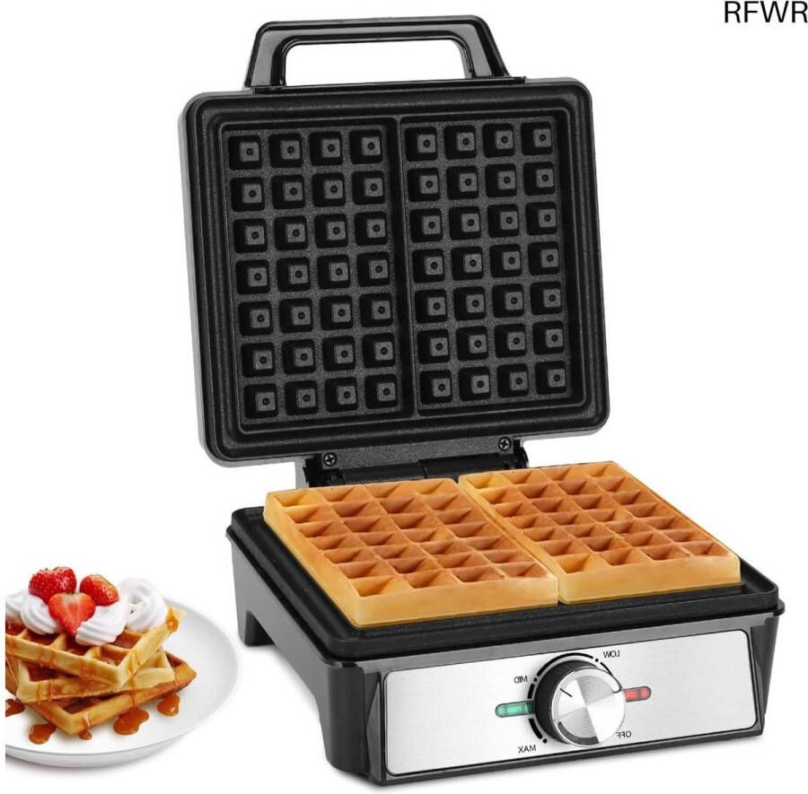 RFWR Wafelijzer voor 2 Belgische Wafels met 1600 W Vermogen en Instelbare Temperatuur