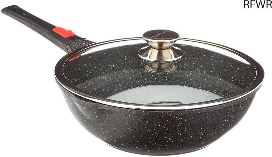 RFWR Wok met afneembare handgreep 30 cm Gegoten aluminium Steencoating Glazen deksel Geschikt voor inductie en alle fornuizen PFOA-vrij