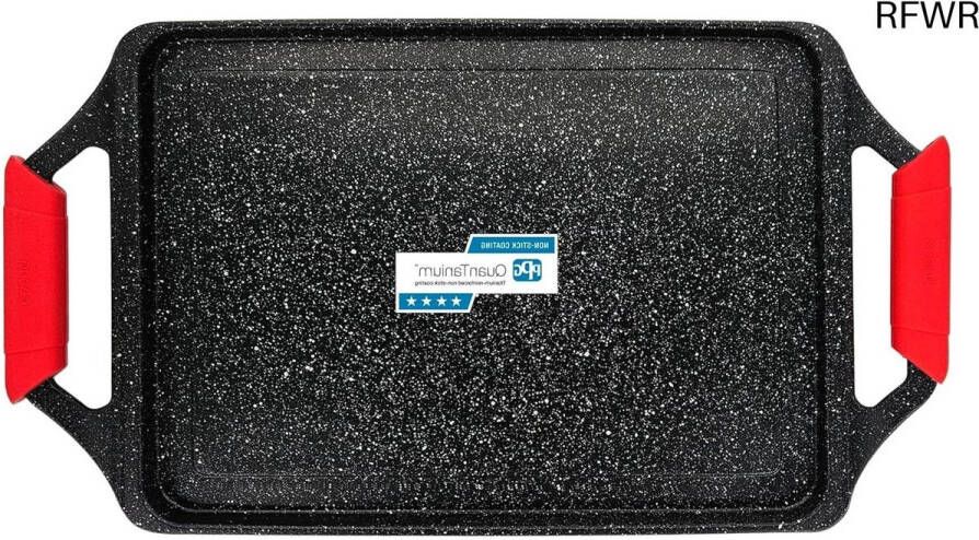 RFWR Zwarte Grillplaat Inductie van Gietaluminium met Antiaanbaklaag 43x25cm PFOA-vrij Silicium Handgrepen Geschikt voor Gas Oven en Keramische Kookplaten