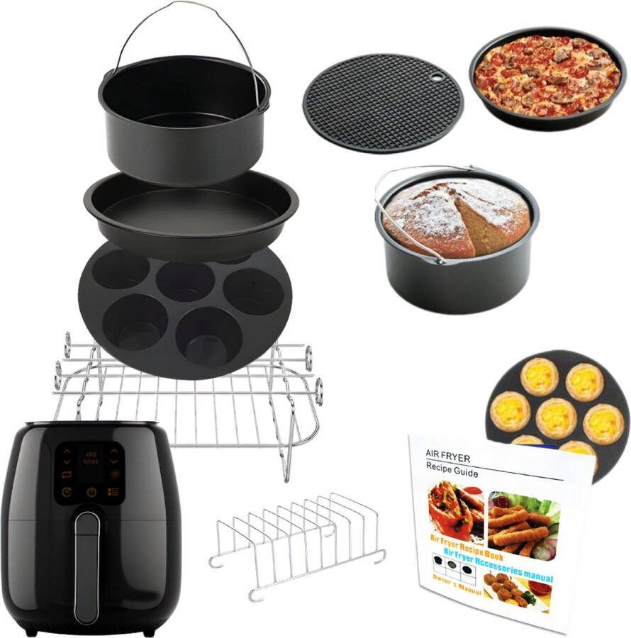 Rheme Airfryer Accesoires Set Heteluchtfriteuse Accesoires Universeel Bakvormen Grillrekken Herbruikbaar Ø 20 CM Inclusief Receptenboekje