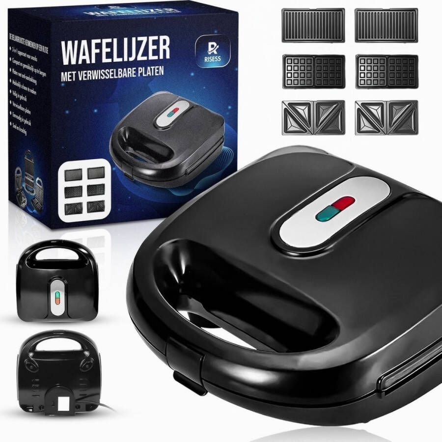 RISESS Tosti apparaat 3 in 1 Tosti ijzer Tosti-ijzers Wafelijzer Wafelijzers Wafelijzer met verwisselbare platen Panini grill apparaat Grill Grillplaat Contactgrill 750 Watt 1000 Watt