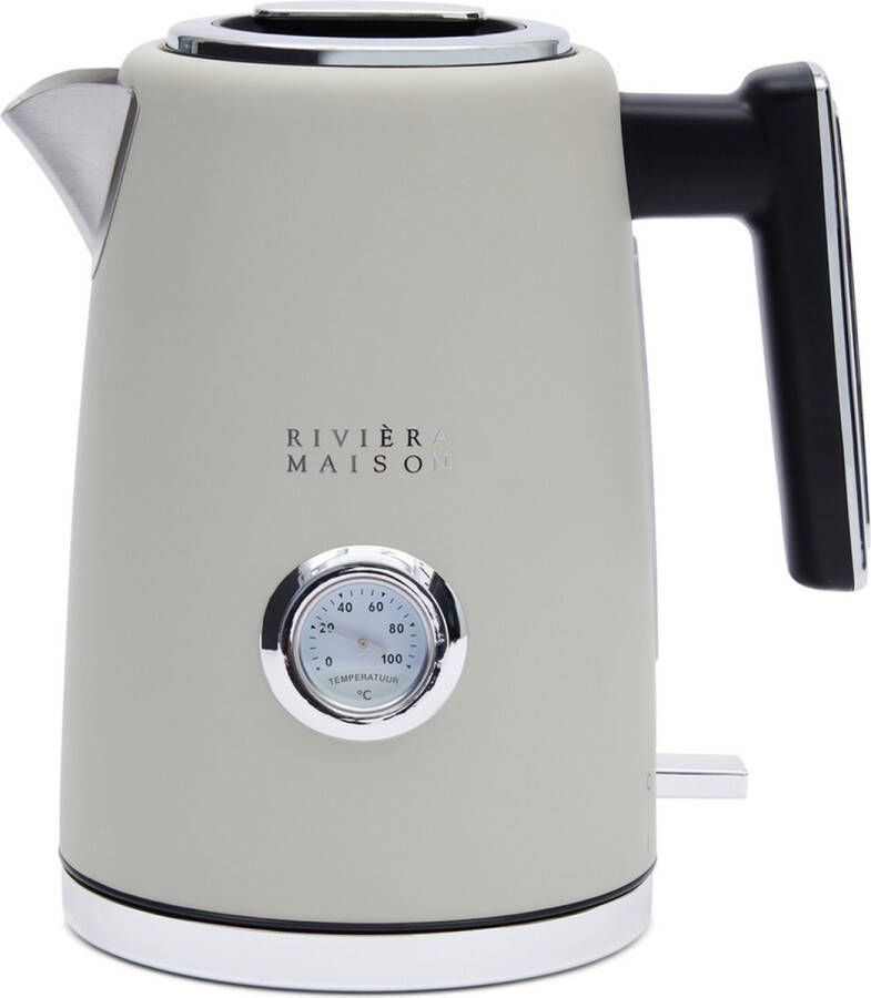 Riviera Maison Elektrische Waterkoker Retro met temperatuurmeter Giftbox 1.7L Voor keuken keukengerei RM Classic Water Kettle Beige Roestvrij Staal