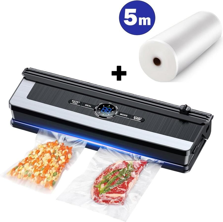 Rivv Vacumeermachine met Ingebouwde Snijder 7 Standen Vacuümmachine Vacuümsealer Seal Apparaat Incl. 5 Vacuumzakken Incl. 5m Vacuumrol