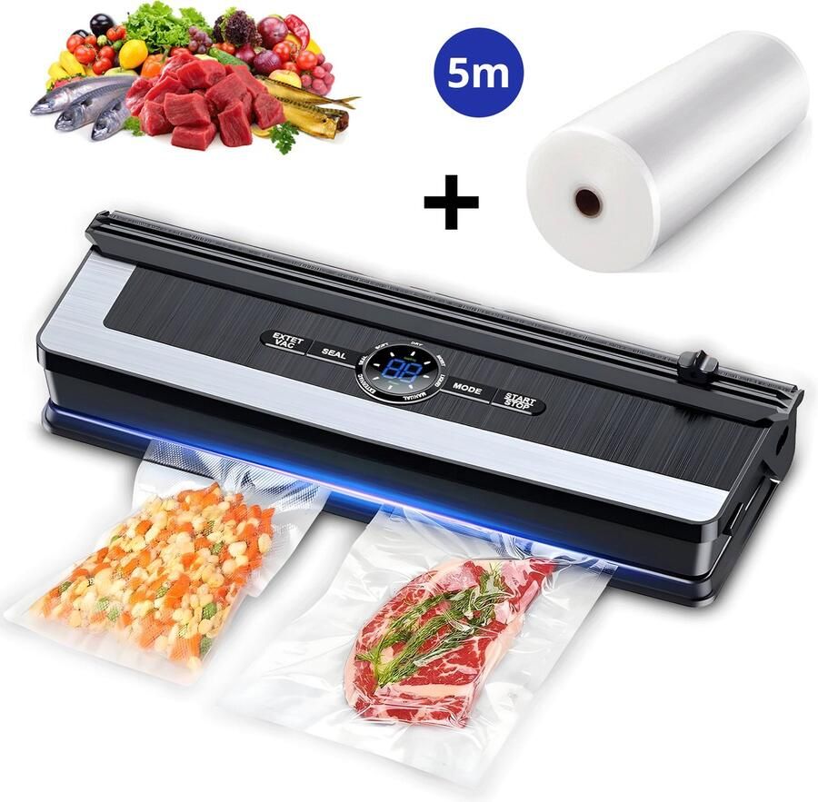 Rivv Vacumeermachine met Ingebouwde Snijder 7 Standen Vacuümmachine Vacuümsealer Seal Apparaat Incl. 5 Vacuumzakken Incl. 5m Vacuumrol - Foto 2