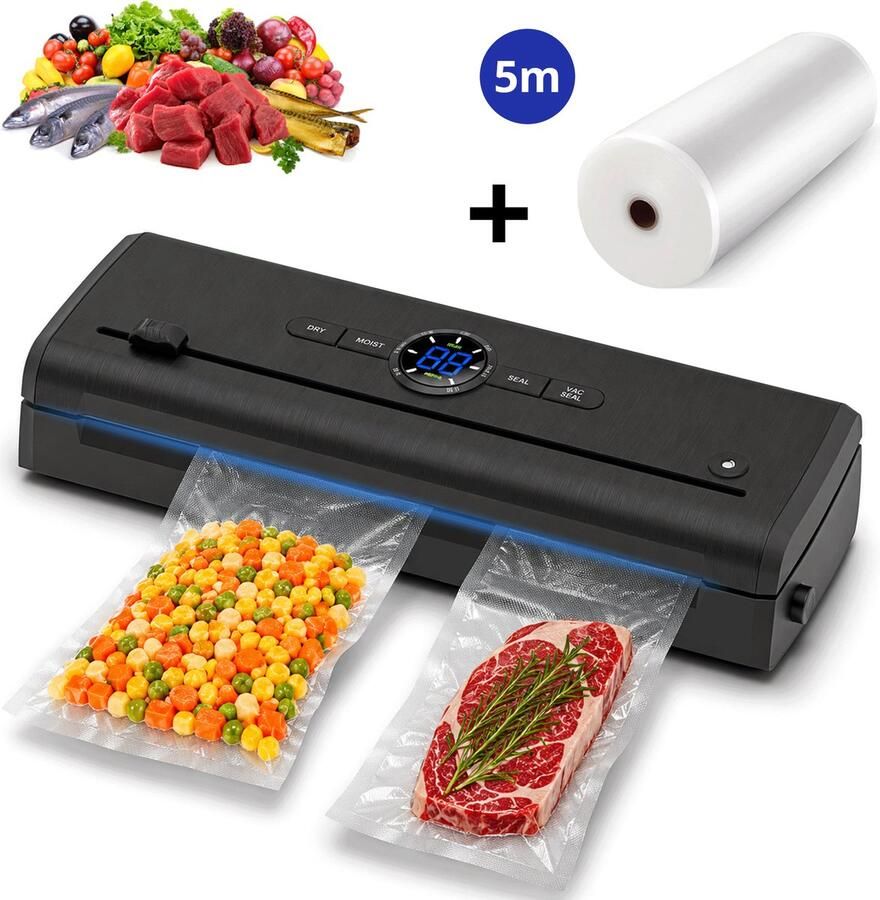 Rivv Vacumeermachine met Ingebouwde Snijder Complete Set met 5m Rol & 5 Zakken 7 Standen Vacuümmachine Seal Apparaat voor Voedsel 115W Model AP-26P