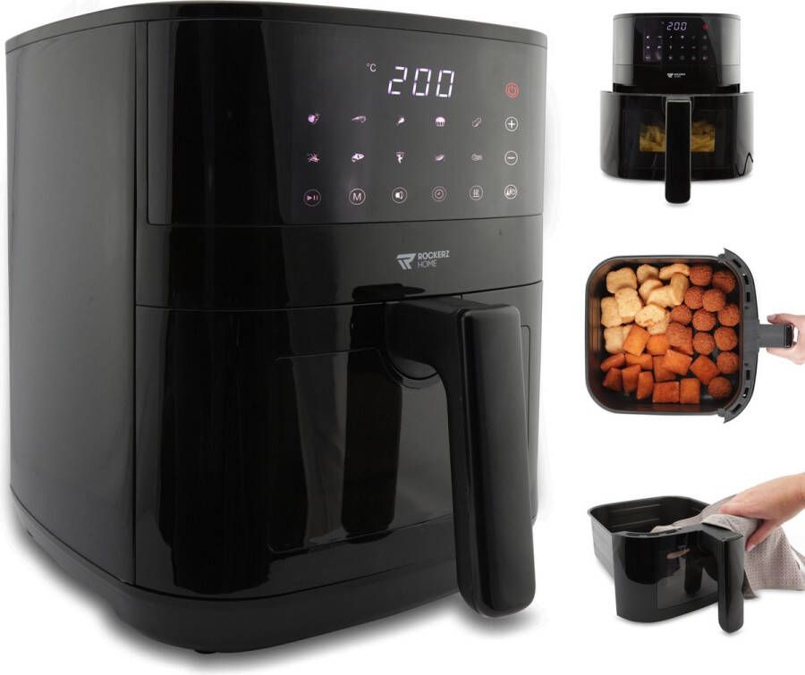 Rockerz Airfryer XL Hetelucht friteuse Inhoud 5 liter Voor het hele gezin 1900W 10 ingestelde kookprogramma s Warmtebehoud functie Gehard glazen kijkvenster 70% minder vet en zuiniger Automatisch uitschakelen Merk: Home