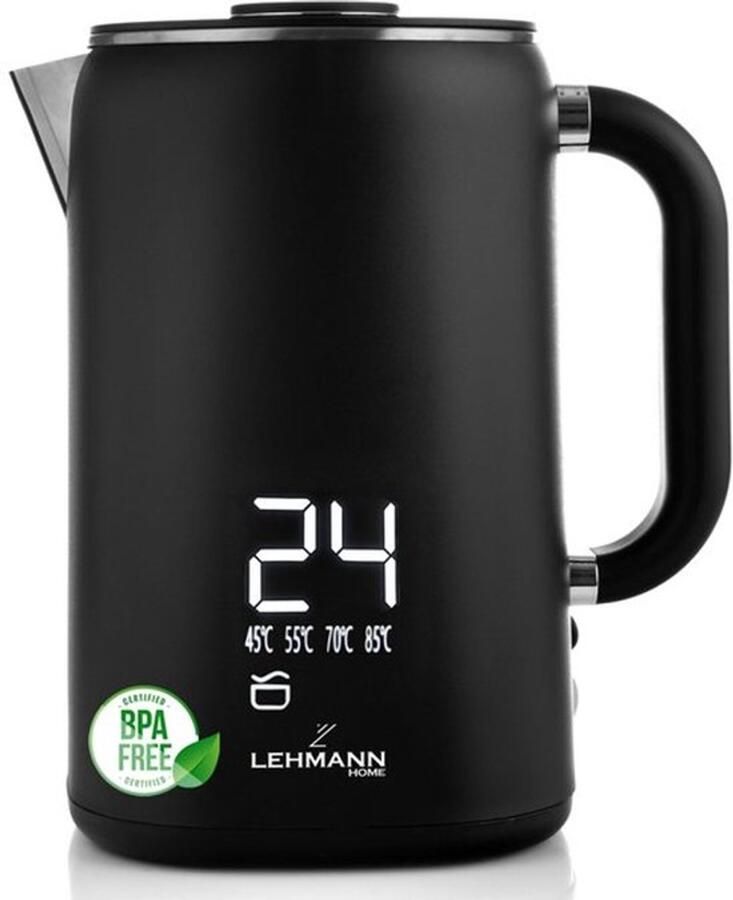 Roestvrijstalen waterkoker met temperatuurbehoud 1 7 liter temperatuurregeling 45-100 °C roestvrijstalen theekoker met thermostaat en touch-display anti-vingerafdruk BPA-vrij zwart