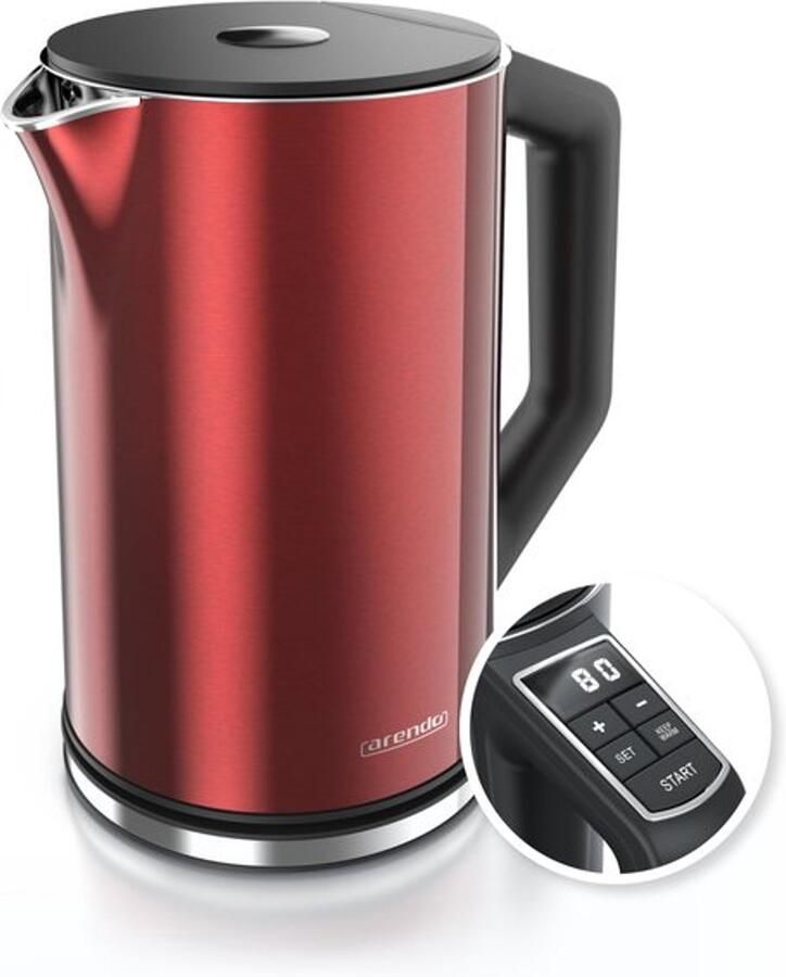 Roestvrijstalen waterkoker met temperatuurinstelling 40-100 graden in 5 stappen dubbelwandig design model 1 5 liter 2200 W theekoker met temperatuurweergave rood