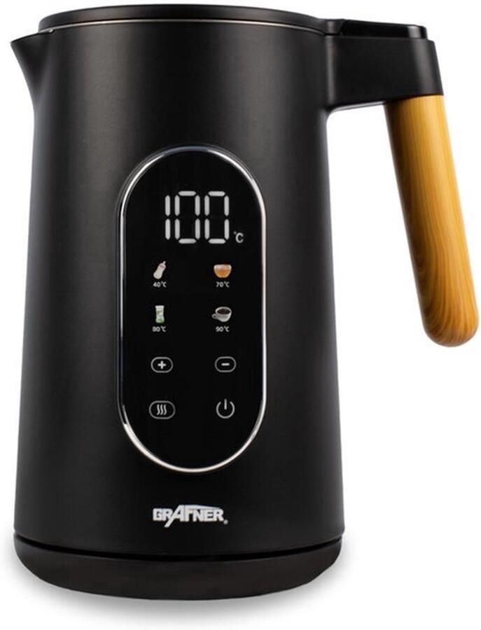 Roestvrijstalen waterkoker met temperatuurinstelling 40 °C 100 °C groot display warmhoudfunctie en geheugenfunctie 4 programma's dubbele wand 1 7 liter 2200 watt digitale theekoker