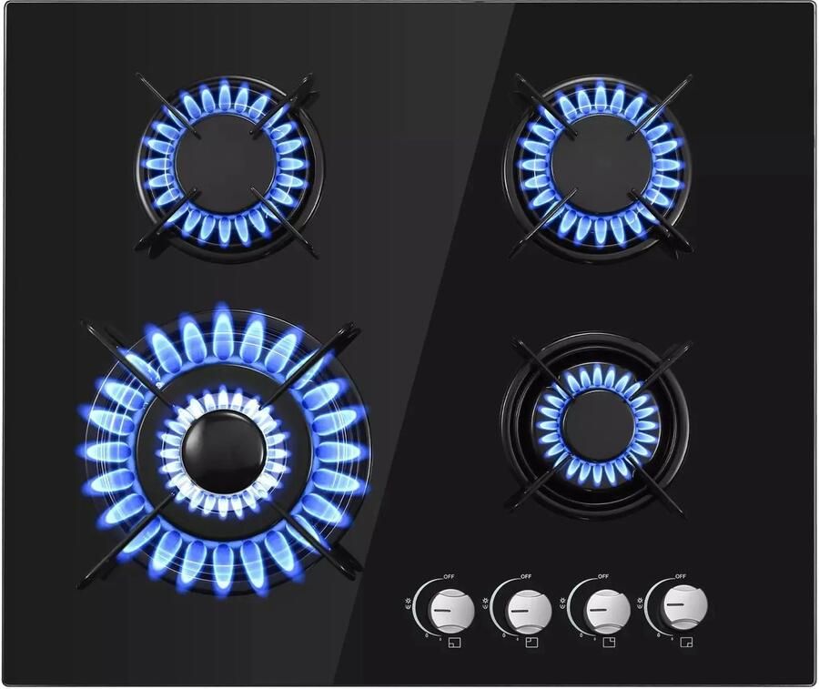 Rolu Gaskookplaat – Gaskookplaat Inbouw – 4 Pits – 8000W – 60x51x10 CM – Aardgas & Propaan Vlambeveiliging