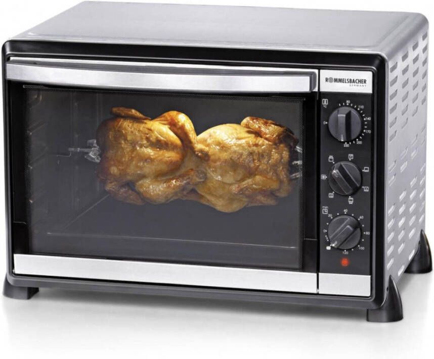 Rommelsbacher Grilloven & Draaispitgrill BG 1805 E – vrijstaande tafeloven 42L – met rotisserie bak- en grillfunctie – RVS oven voor bakken grillen & braden