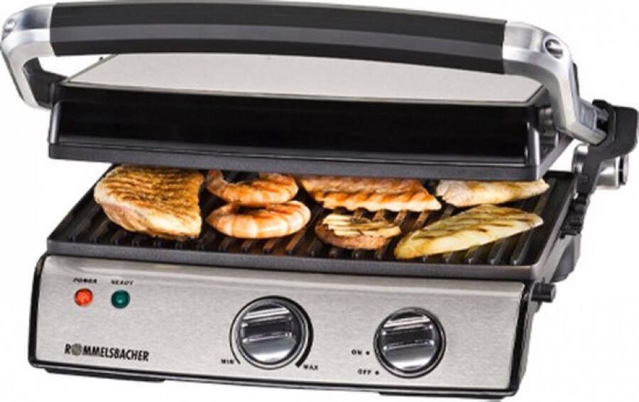 Rommelsbacher Contactgrill KG 2020 – 3-in-1 contactgrill & tafelgrill – met uitneembare antiaanbak grillplaten & vetafvoer – voor panini vlees & groenten