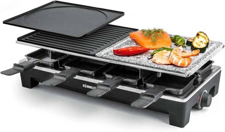 Rommelsbacher Raclettesteen & Gourmetset RCS1350 Met Granietplaat & Crêpevormpjes 8 personen 1350 Watt