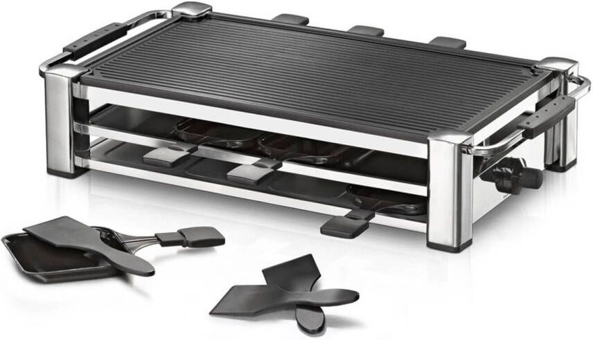 Rommelsbacher Raclettegrill RCC 1500 Mode – Gourmetset voor 8 personen – luxe raclette met omkeerbare grillplaat – antiaanbaklaag – inclusief pannetjes en spatels – 1500W – XXL snoer - Foto 4