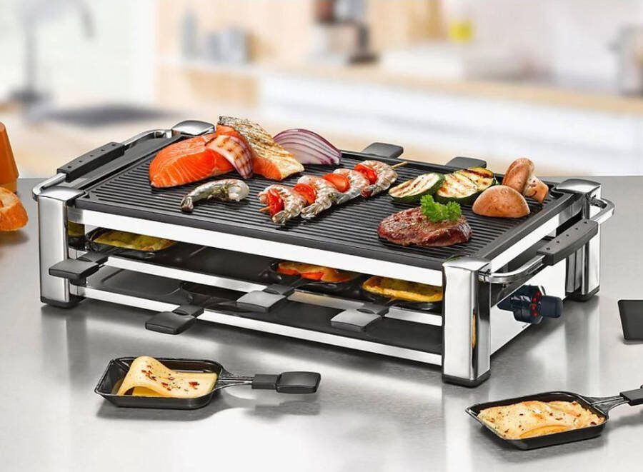 Rommelsbacher Raclettegrill RCC 1500 Mode – Gourmetset voor 8 personen – luxe raclette met omkeerbare grillplaat – antiaanbaklaag – inclusief pannetjes en spatels – 1500W – XXL snoer - Foto 4