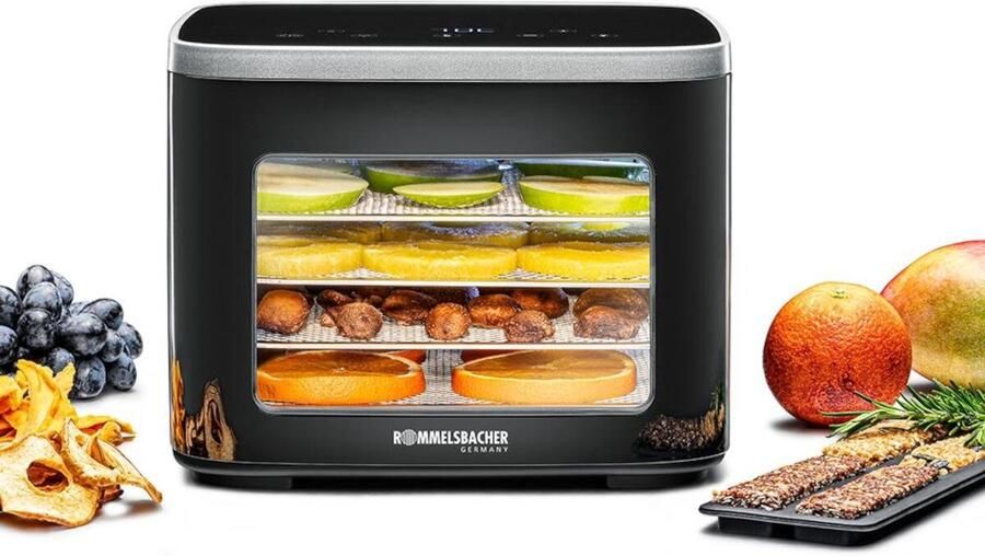 Rommelsbacher DA 450 Mini Dryer Cool-Touch Housing 5 Stainless Steel Drawers 23.5 x 18 cm Adjustable Temperature 35 °C–80 °C 99-Hour Timer & Keep Warm Function LCD Touch Control