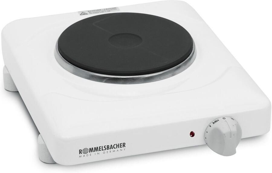 Rommelsbacher THS 815 – Enkele kookplaat – Gietijzeren verwarmingsplaat Ø 145 mm – 800 W – 15-minuten timer – Witte geëmailleerde behuizing
