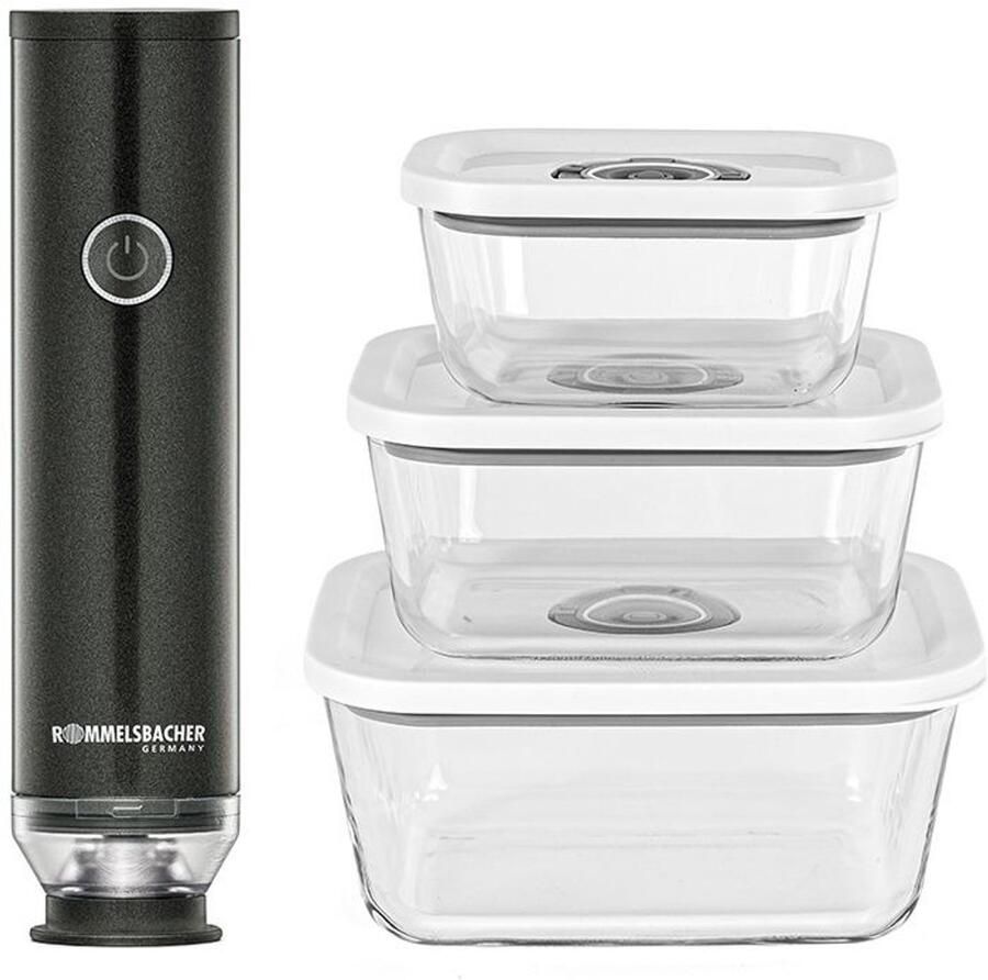 Rommelsbacher VAC 253 S – Handvacuümapparaat starterset met VAC 25 handvacuümapparaat lithium-ion batterij glazen vacuümcontainers ZIP-zakken USB-C-kabel