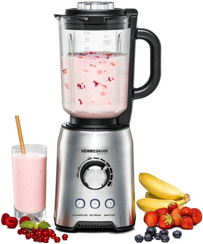 Rommelsbacher Blender MX 1250 – Glazen Kan 1 75L – 6 RVS Messen – Smoothies Soepen IJsklontjes Crushen – 1250W – Roestvrijstaal - Foto 2