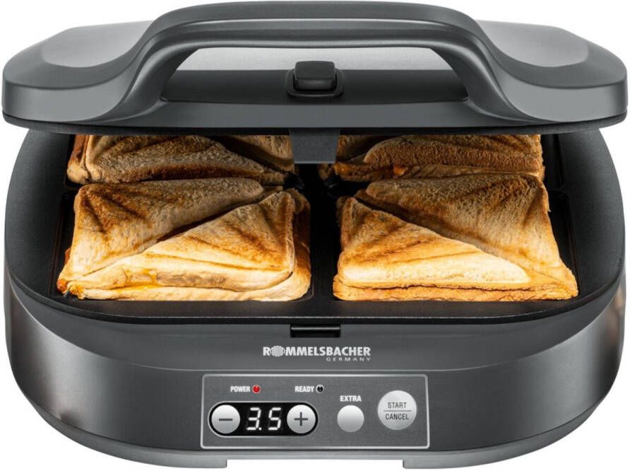 Rommelsbacher tosti-ijzer ST 1800 – Sandwichmaker en Panini Grill – 1800W – Antiaanbak grillplaten – Zwevend scharnier – Instelbare temperatuur – RVS - Foto 3