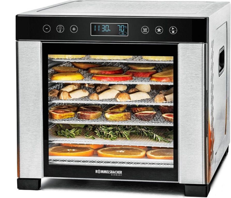 Rommelsbacher Voedseldroger DA 950 – 5 BPA-vrije trays – Instelbare temperatuur 35-75°C – Timer 1-24 uur – Inclusief fruitrolvel & kruidenrooster – Voor groente fruit vlees & kruiden – 700 W – Zwart - Foto 4