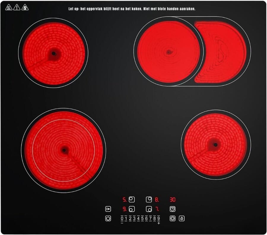 RONN Elektrische Kookplaat 4 Pits Elektrische Fornuis Elektrische Kookplaat Vrijstaand 4 Kookzones Kinderslot Zwart ‎52cm x 59cm x 6cm; 8.5 kg